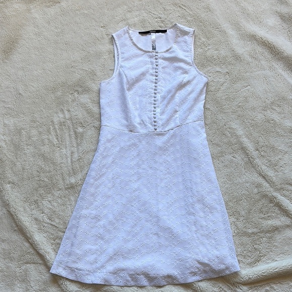 Kensie White Sleeveless Eyelet Dress Fit and Flare Button Front Summer Sundress - Picture 1 of 5